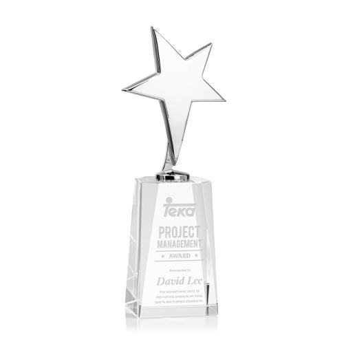 Awards and Trophies - Crystal Awards - Tuscany Chrome Star on Cairns Base - Clear