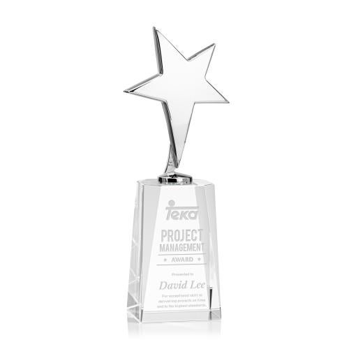 Awards and Trophies - Crystal Awards - Tuscany Chrome Star on Cairns Base - Clear