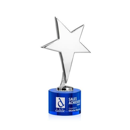 Awards and Trophies - Metal Awards - Tuscany Chrome Star on Marvel Base - Blue