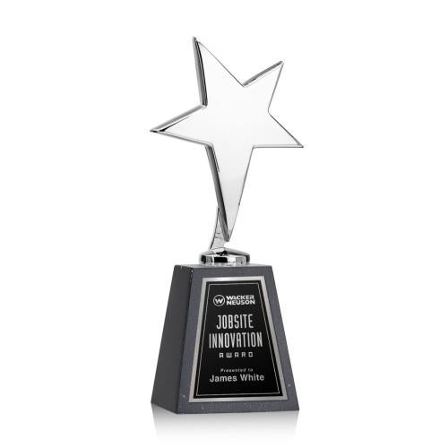 Awards and Trophies - Metal Awards - Tuscany Chrome Star on Tall Marble Base - Black