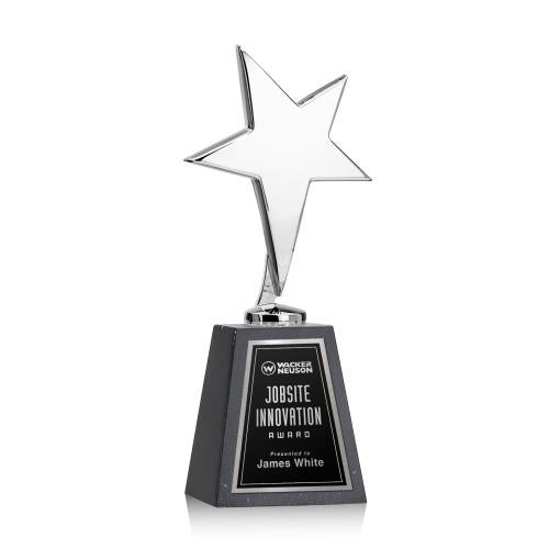 Awards and Trophies - Metal Awards - Tuscany Chrome Star on Tall Marble Base - Black