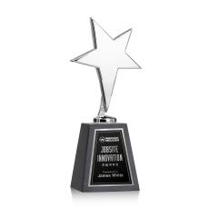 Tuscany Chrome Star on Tall Marble Base - Black - Metal Awards