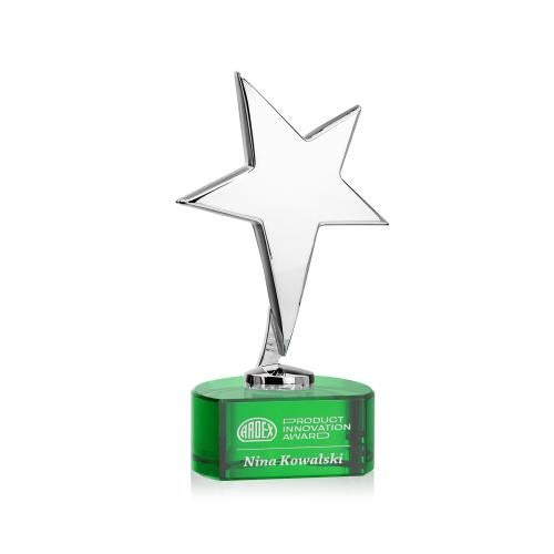 Awards and Trophies - Metal Awards - Tuscany Chrome Star on Paragon Base - Green