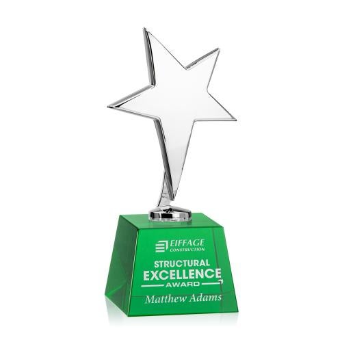 Awards and Trophies - Metal Awards - Tuscany Chrome Star on Robson Base - Green