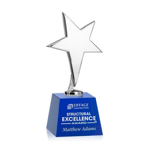 Awards and Trophies - Metal Awards - Tuscany Chrome Star on Robson Base - Blue