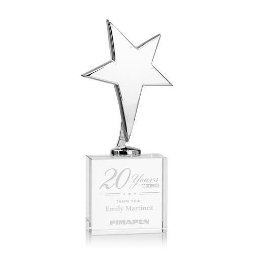 Awards and Trophies - Metal Awards - Tuscany Chrome Star on Woodlawn Base - Clear