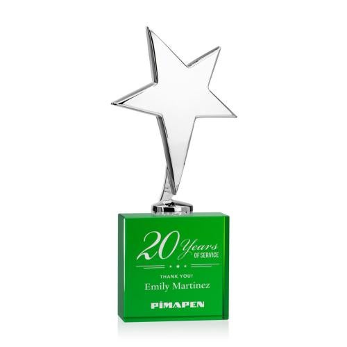 Awards and Trophies - Metal Awards - Tuscany Chrome Star on Woodlawn Base - Green