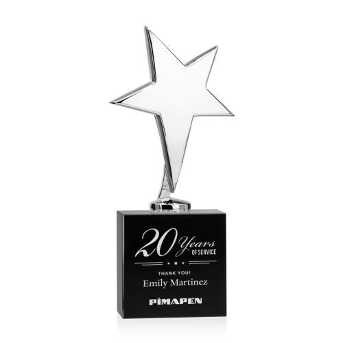 Awards and Trophies - Metal Awards - Tuscany Chrome Star on Woodlawn Base - Black