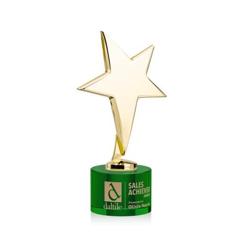 Awards and Trophies - Metal Awards - Tuscany Gold Star on Marvel Base - Green
