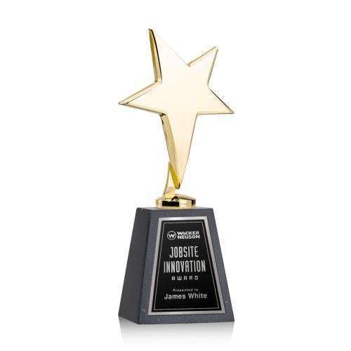 Awards and Trophies - Metal Awards - Tuscany Gold Star on Tall Marble Base - Black