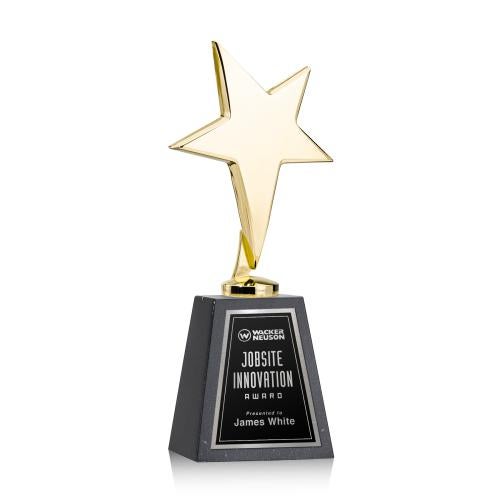 Awards and Trophies - Metal Awards - Tuscany Gold Star on Tall Marble Base - Black