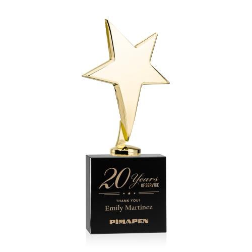 Awards and Trophies - Metal Awards - Tuscany Gold Star on Woodlawn Base - Black