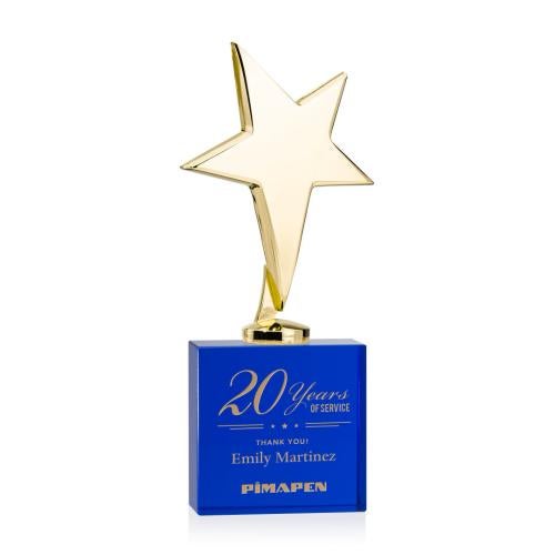 Awards and Trophies - Metal Awards - Tuscany Gold Star on Woodlawn Base - Blue