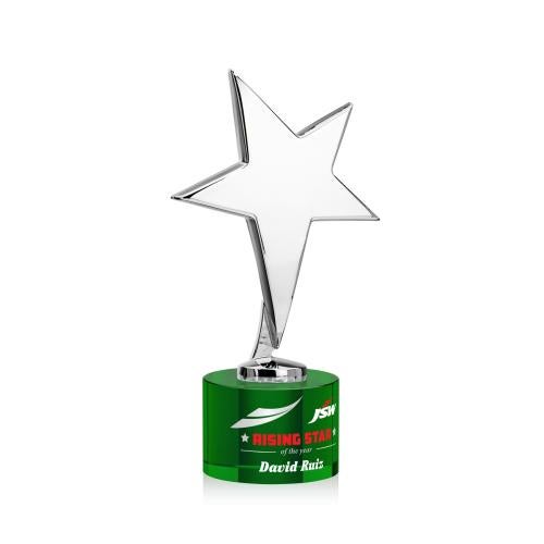 Awards and Trophies - Metal Awards - Tuscany Chrome Full Color Green on Marvel Base Star Metal Award