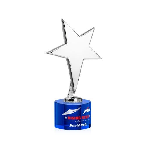 Awards and Trophies - Metal Awards - Tuscany Chrome Full Color Blue on Marvel Base Star Metal Award