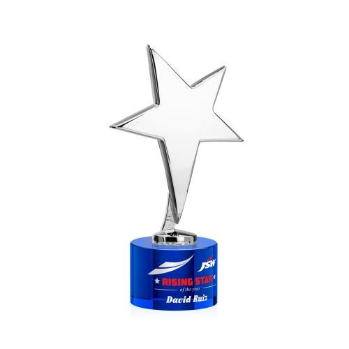 Awards and Trophies - Metal Awards - Tuscany Chrome Full Color Blue on Marvel Base Star Metal Award