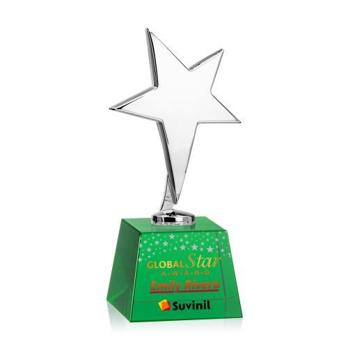 Awards and Trophies - Metal Awards - Tuscany Chrome Full Color Green on Robson Base Star Metal Award