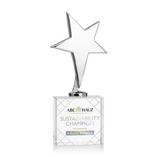 Awards and Trophies - Metal Awards - Tuscany Chrome Full Color Clear on Woodlawn Base Star Metal Award