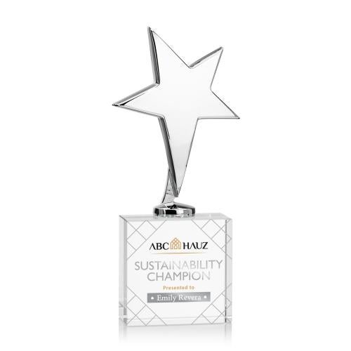 Awards and Trophies - Metal Awards - Tuscany Chrome Full Color Star on Woodlawn Base-Clear Metal Award