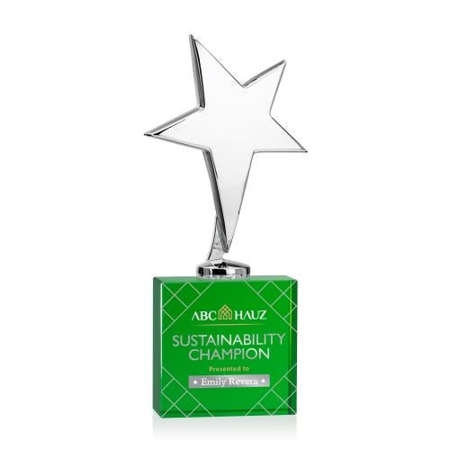 Awards and Trophies - Metal Awards - Tuscany Chrome Full Color Star on Woodlawn Base-Green Metal Award