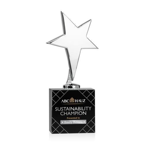 Awards and Trophies - Metal Awards - Tuscany Chrome Full Color Star on Woodlawn Base-Black Metal Award