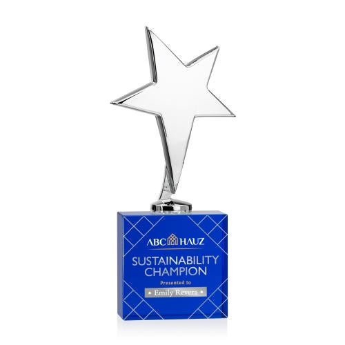 Awards and Trophies - Metal Awards - Tuscany Chrome Full Color Star on Woodlawn Base-Blue Metal Award