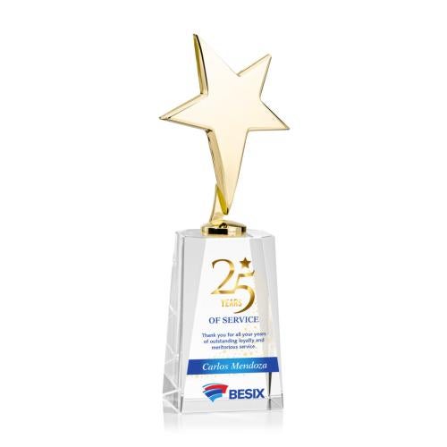 Awards and Trophies - Crystal Awards - Tuscany Gold Full Color  Clear on Cairns Base Star Metal Award