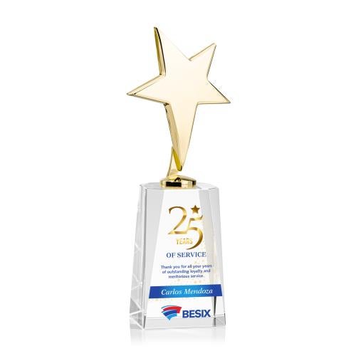 Awards and Trophies - Crystal Awards - Tuscany Gold Full Color  Clear on Cairns Base Star Crystal Award