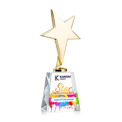Awards and Trophies - Metal Awards - Tuscany Gold Full Color Star on Celestina Base-Clear Metal Award