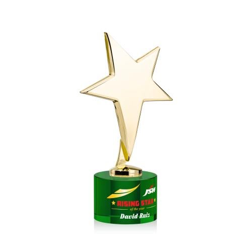 Awards and Trophies - Metal Awards - Tuscany Gold Full Color Green on Marvel Base Star Metal Award