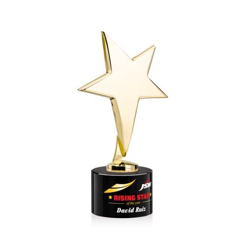 Awards and Trophies - Metal Awards - Tuscany Gold Full Color Black on Marvel Base Star Metal Award