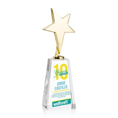 Awards and Trophies - Metal Awards - Tuscany Gold Full Color Clear on Novita Base Star Metal Award