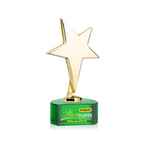 Awards and Trophies - Metal Awards - Tuscany Gold Full Color Green on Paragon Base Star Metal Award