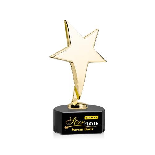 Awards and Trophies - Metal Awards - Tuscany Gold Full Color Black on Paragon Base Star Metal Award