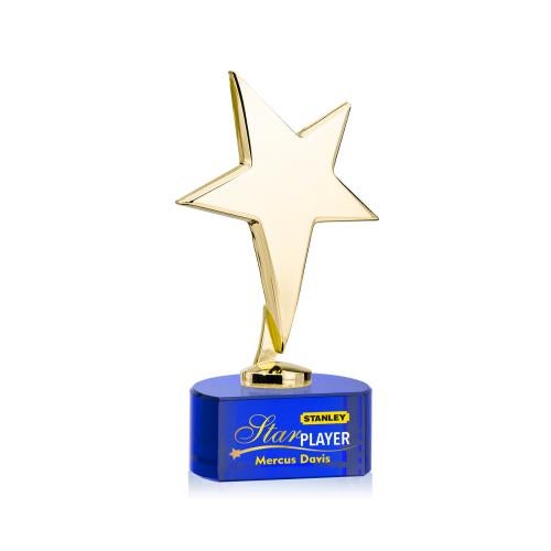 Awards and Trophies - Metal Awards - Tuscany Gold Full Color Blue on Paragon Base Star Metal Award