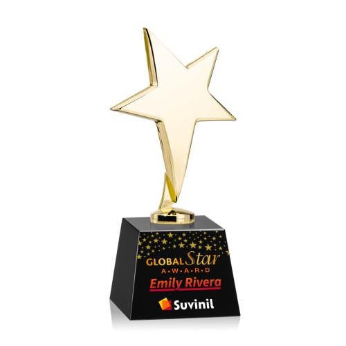 Awards and Trophies - Metal Awards - Tuscany Gold Full Color Black on Robson Base Star Metal Award