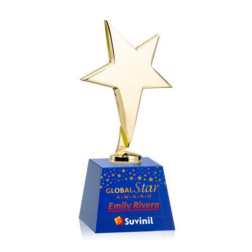 Awards and Trophies - Metal Awards - Tuscany Gold Full Color Blue on Robson Base Star Metal Award