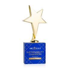 Tuscany Gold Full Color Blue on Woodlawn Base Star Metal Award - Full Color Imprint