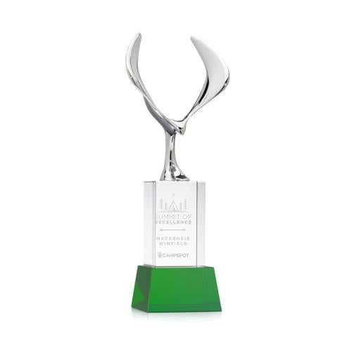 Awards and Trophies - Crystal Awards - Maverick Eagle Green on Belcroft Base Animals Crystal Award