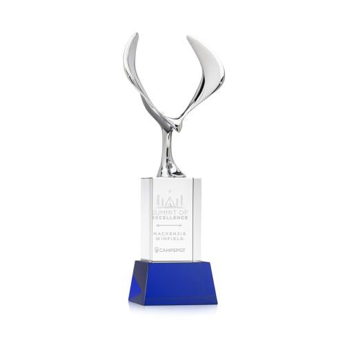 Awards and Trophies - Crystal Awards - Maverick Eagle Blue on Belcroft Base Animals Crystal Award
