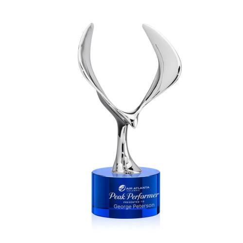 Awards and Trophies - Crystal Awards - Maverick Eagle Blue on Marvel Base Animals Crystal Award