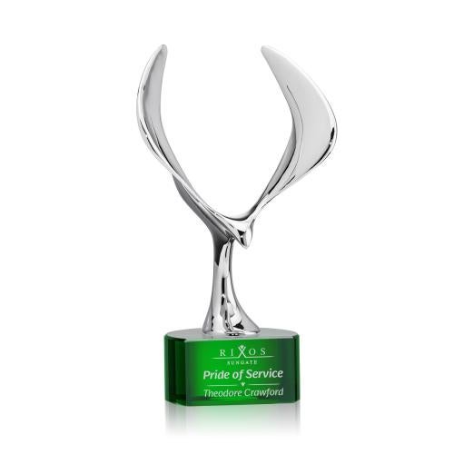 Awards and Trophies - Crystal Awards - Maverick Eagle Green on Paragon Base Animals Crystal Award