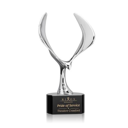 Awards and Trophies - Crystal Awards - Maverick Eagle Black on Paragon Base Animals Crystal Award