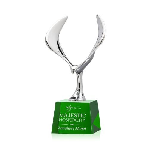 Awards and Trophies - Crystal Awards - Maverick Eagle Green on Robson Base Animals Crystal Award