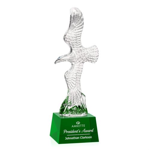 Awards and Trophies - Crystal Awards - Staffordshire Eagle on Robson Base - Green