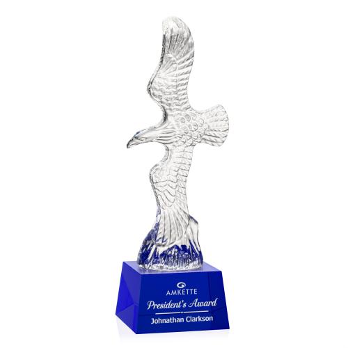 Awards and Trophies - Crystal Awards - Staffordshire Eagle on Robson Base - Blue