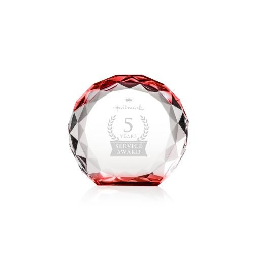 Awards and Trophies - Crystal Awards - Seville Red Circle Crystal Award