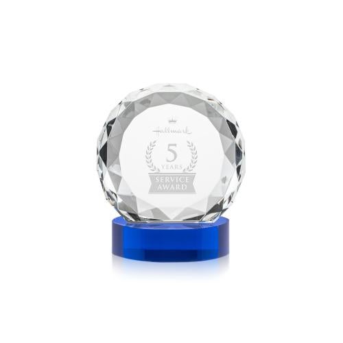 Awards and Trophies - Crystal Awards - Seville Blue on Alberton Base Circle Crystal Award