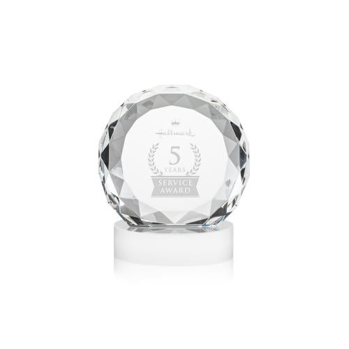 Awards and Trophies - Crystal Awards - Seville White on Alberton Base Circle Crystal Award