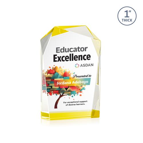 Awards and Trophies - Crystal Awards - Donvale Full Color Gold Unique Crystal Award